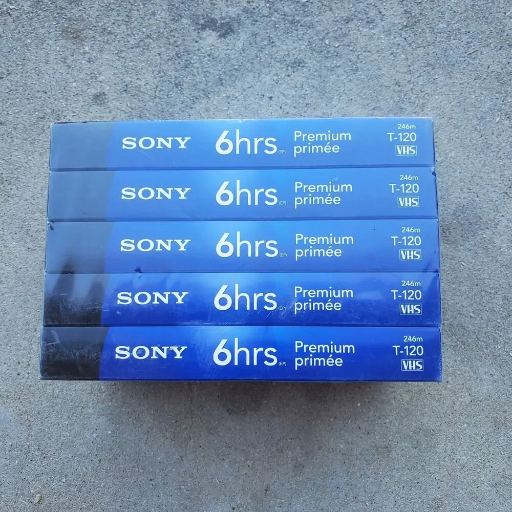 NEW SEALED 5 PC SONY T-120 6 Hr Premium VHS Video Blank Tapes VTG Y2K